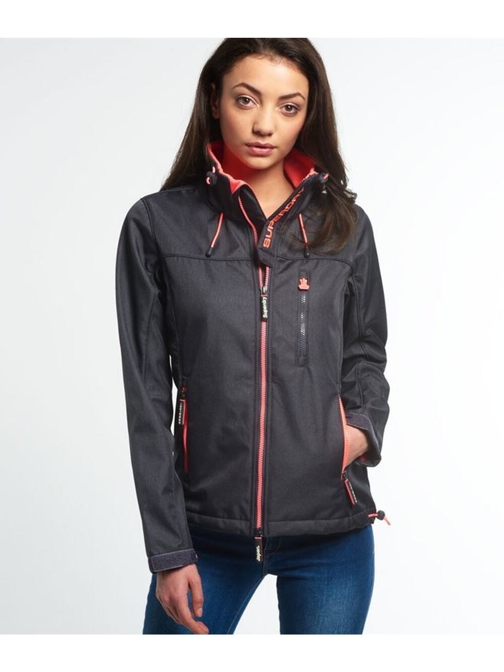 Superdry Windtrekker jacket black softshell fleece line full zip women small
